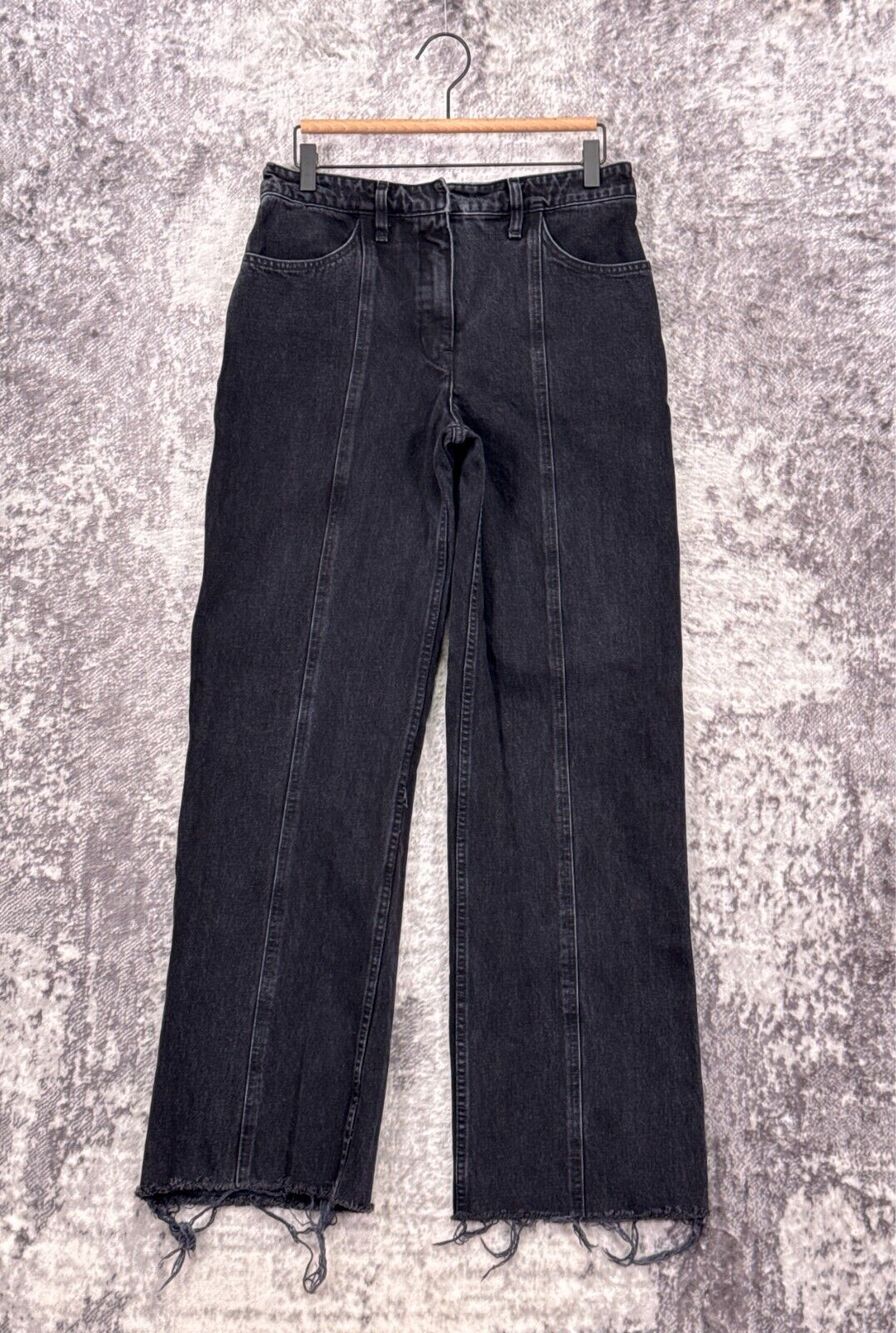 A.L.C. Jeans 29 Womens Seamed Front High Rise Wide Leg Raw Hem Black Denim